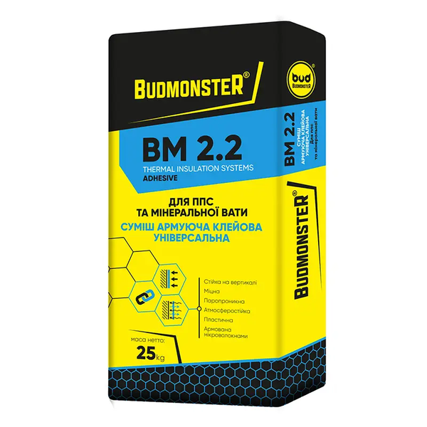 Клей армуючий для ППС і мінеральної вати BudmonsteR BM 2.2, 25 кг 87010 фото