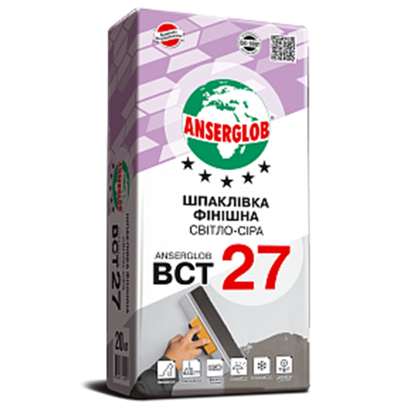 Финишная шпаклевка Anserglob BCT-27 (20 кг) светло-серая 108418 фото