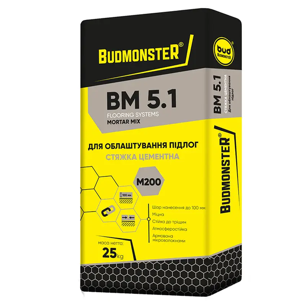 Стяжка цементная BudmonsteR BM 5.1, М200, 10-100 мм, 25 кг 87012 фото