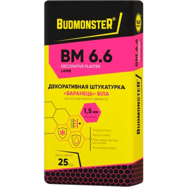 Штукатурка декоративна Баранець 1.5 BudmonsteR BM 6.6 білий, 25 кг  107973 фото