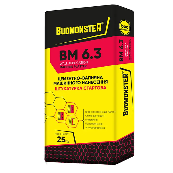 Штукатурка машинна цементно-вапняна стартова BudmonsteR BM 6.3, 25 кг 87015 фото