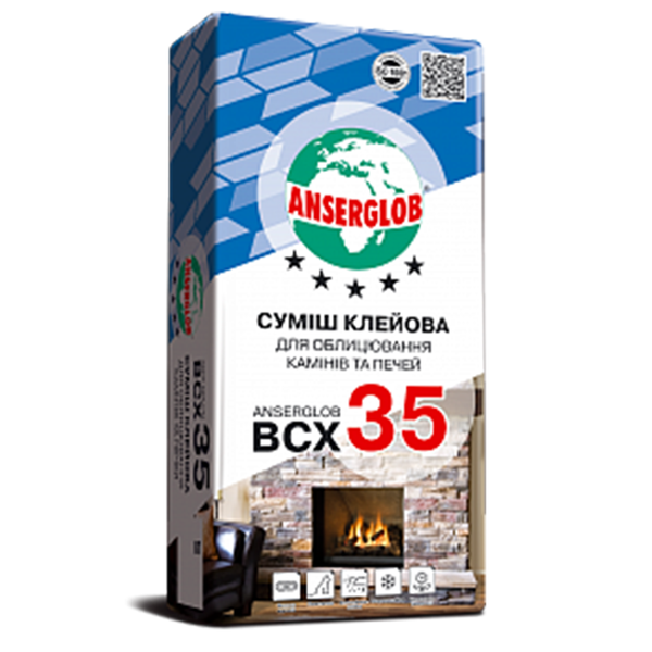 Клей для облицювання камінів та печей Anserglob BCX 35 (25 кг) 86932 фото