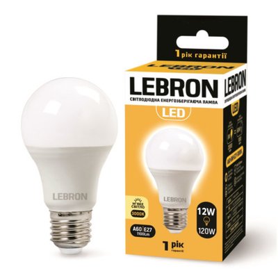 Лампа світлодіодна Lebron LED L-A60 12W 3000K 220V E27 148170 фото