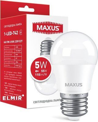 Лампа светодиодная Maxus LED G45 5W 4100K 220V Е27 117206 фото