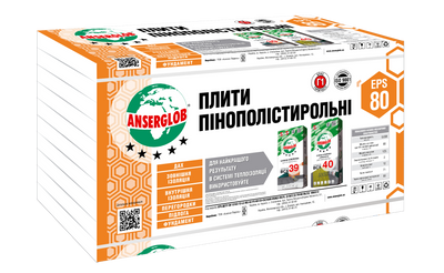 Пенопласт 50 мм Anserglob EPS 80 (1 х 1 м) 15 кг/м³ 108393 фото