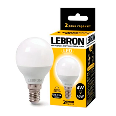 Лампа світлодіодна Lebron LED L-G45 4W 3000K 220V E14 149243 фото