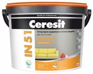Фарба Ceresit IN 51 Standard, база А, стійка до миття (10л) 290693 фото